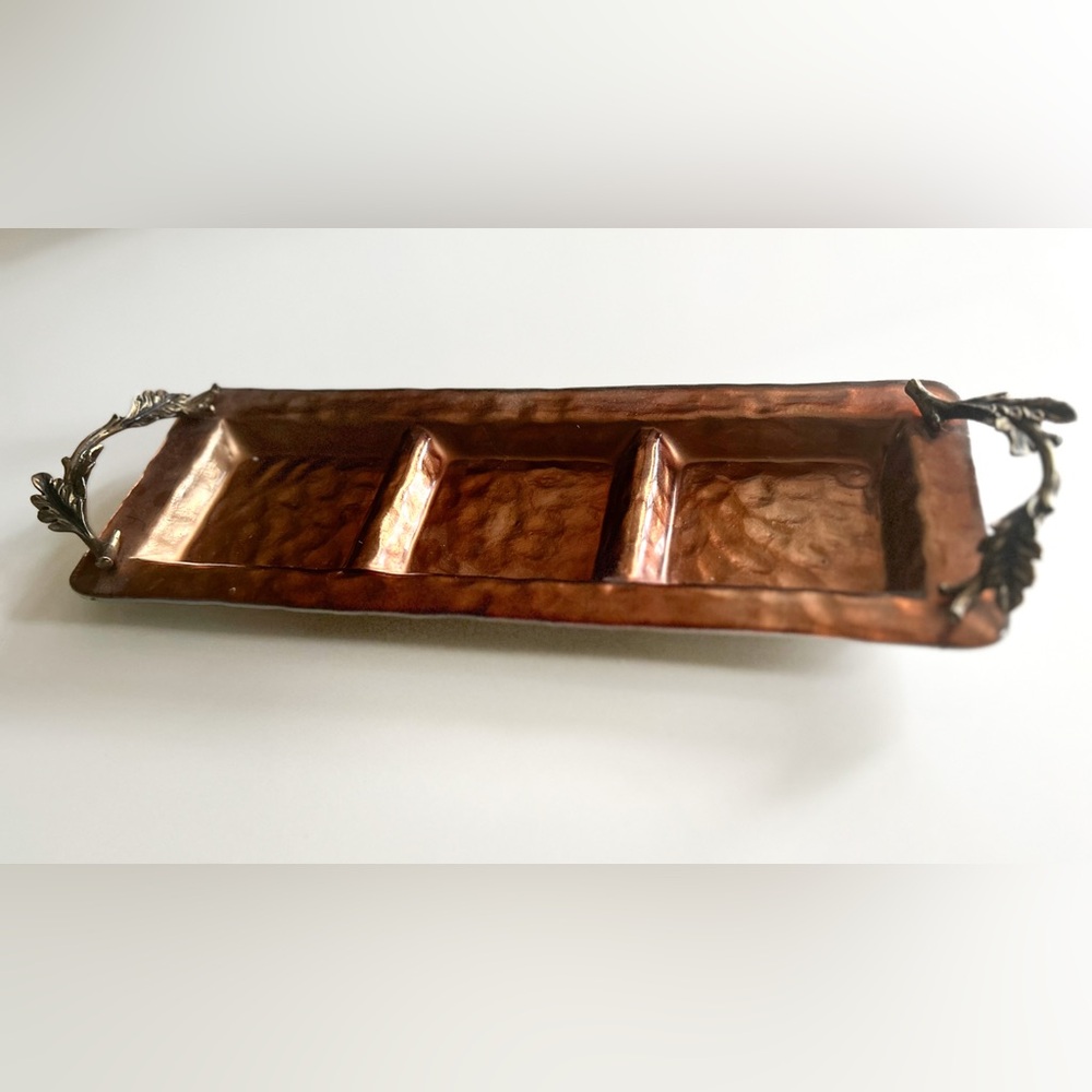 Pier 1 Imports Hammered Metal lacquered  Tray with handles